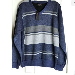 NEW THERMA TEK Wool Blend  Striped V-Neck Sweater - Sz Large L